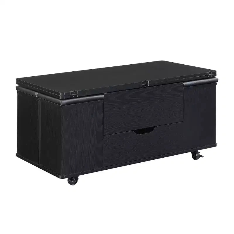 Table basse moderne multifonctionnelle à plateau relevable avec rangement caché, 4 tabourets et roulettes, idéale pour les espaces de vie modernes