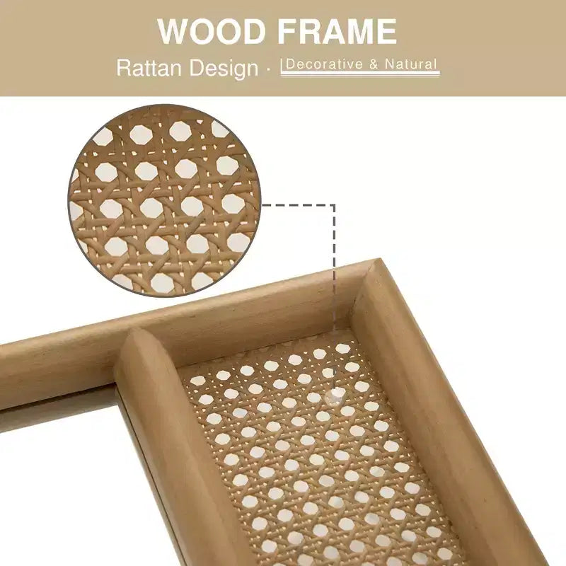 Klassischer Wandspiegel mit geschnitztem Rundbogen-Holzrahmen und unterem Rattanbereich, 37 in. W x 71 in. H, braun