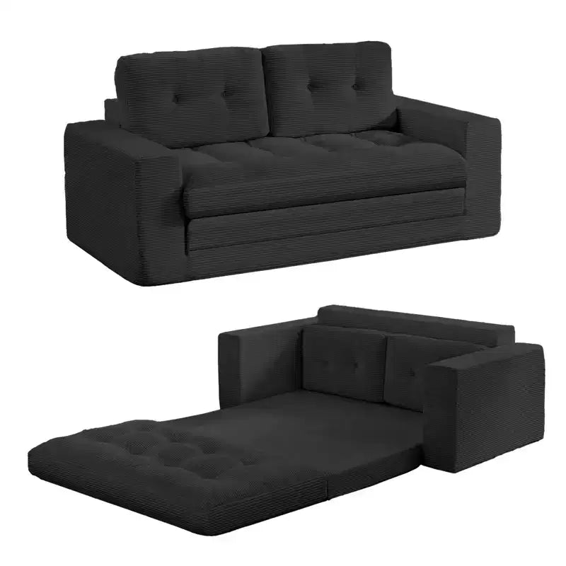 Rozkładana sofa-futon Mjkone 2 w 1 o szerokości 71', tapicerowana tkaniną sztruksową, z pikowanymi guzikami, dwuosobowa sofa z funkcją spania, oszczędzająca miejsce