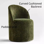 Conjunto de jantar moderno para 6 pessoas, mesa redonda com pé central, cadeiras giratórias tipo barril com rodas, chenille texturizado - Panipeachy