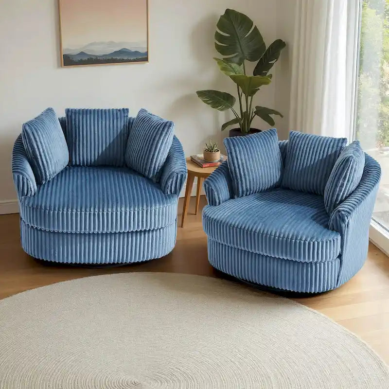 2er-Set übergroßer Cord-Sessel mit Drehfunktion, 43 W, und Kissen
