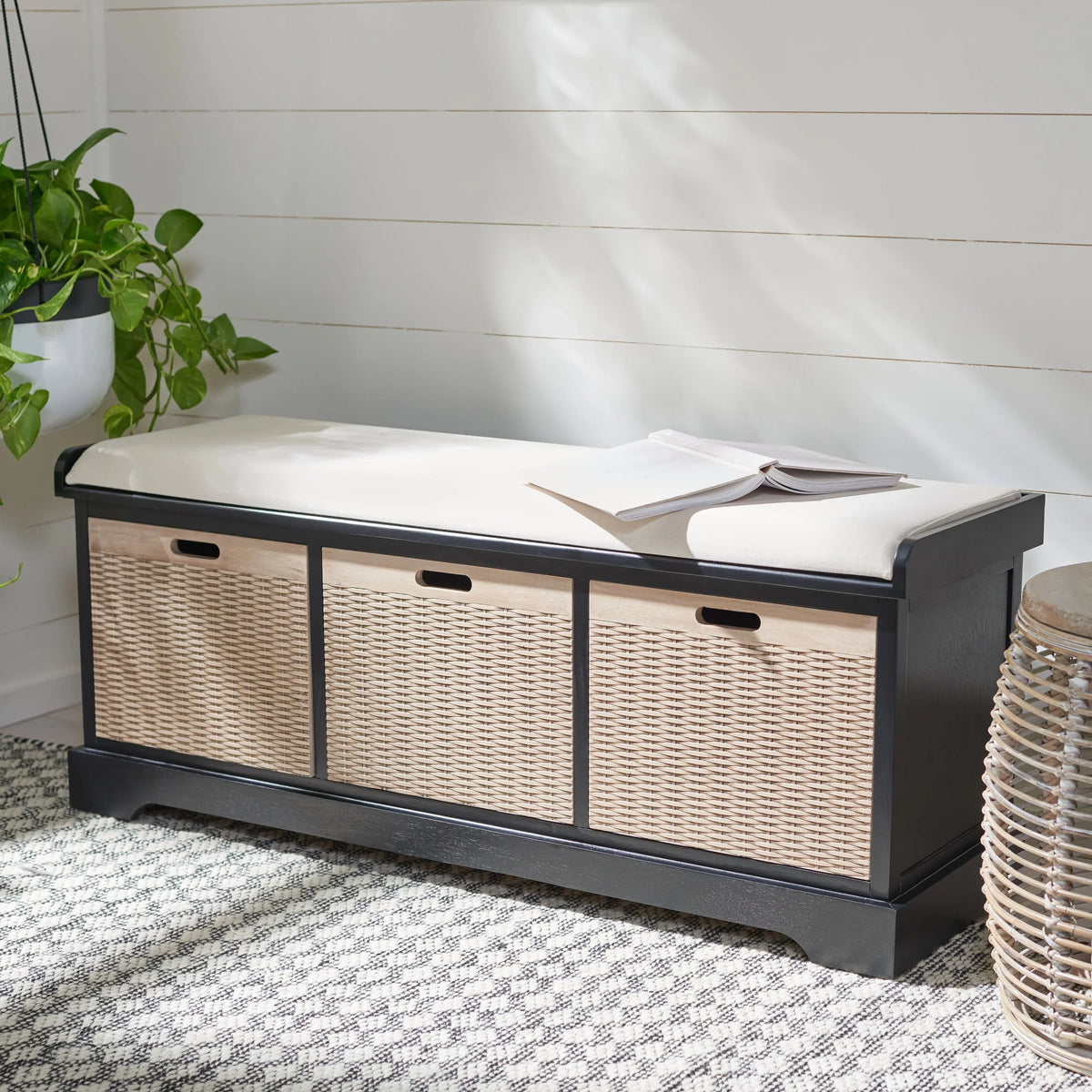 Panca contenitore SAFAVIEH Fiorello a 3 cassetti con cuscino - 47.3 W x 15 L x 19 H - 47Wx15Dx19H