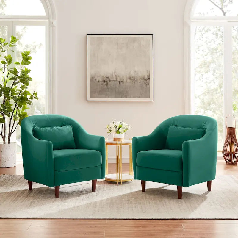 Set van 2 accentfauteuils van 28.34W, fluwelen kuipstoel met poten van massief hout