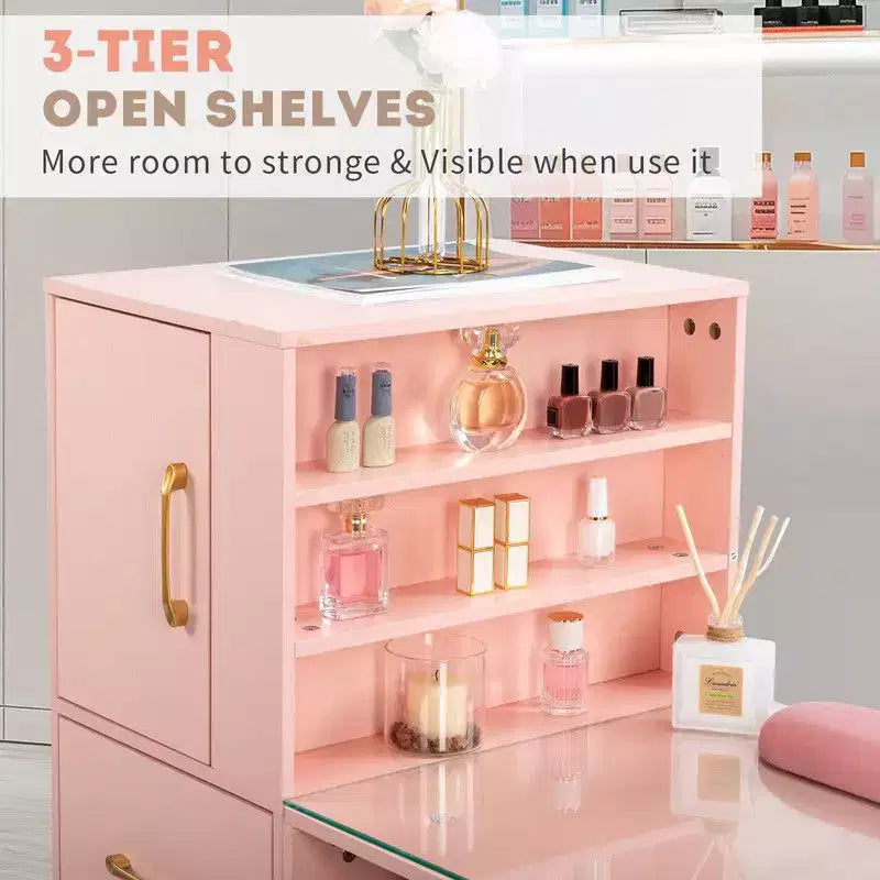 Schwarzer/rosa moderner Nageltisch mit Glasplatte und Handgelenkauflage, Einzelplatz