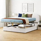 Gestoffeerd queensize bed met opbergruimte en liftmechanisme - wit