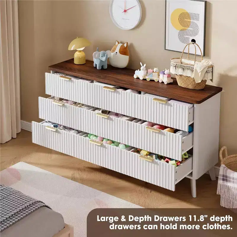 Kommode mit 9 geriffelten Schubladen, moderne Anrichte, TV-Ständer aus Holz, geschwungenes Design, für Wohnzimmer und Flur