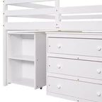 Niedriges Hochbett in voller Größe mit Rolltisch, 3 Schubladen und Regalen