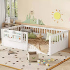 Lit au sol pour enfant Bellemave avec barrières surélevées et bibliothèque, cadre de lit Montessori en bois pour lit simple, pour filles et garçons