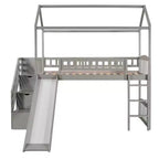 Hochbett in Hausform für Einzelbetten mit Rutsche und Treppe, Hochbett mit Schubladen, Holzhütten-Hochbett für Kinder und Kleinkinder