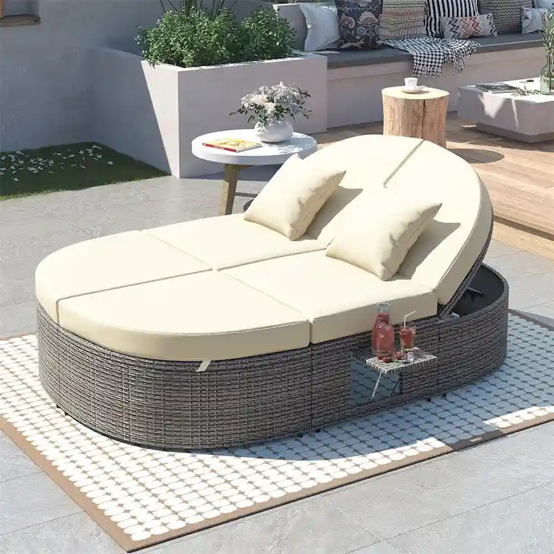 Outdoor-Sonnenliege für die Terrasse, Daybed für 2 Personen mit Sitzkissen und Kissen