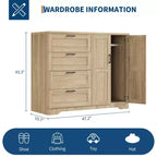 Holzkleiderschrank, 43.3 H hoch, mit 4 Schubladen und Kleiderstange, vielseitiger Kleiderschrank mit Kommode fürs Schlafzimmer