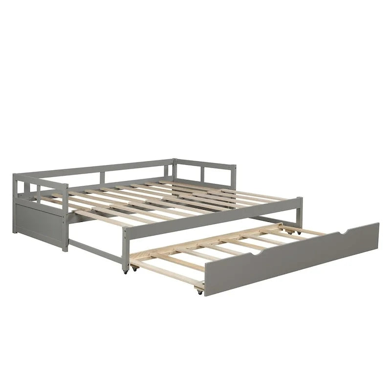 Uitschuifbaar ligbed met onderschuifbed, houten ligbed met onderschuifbed