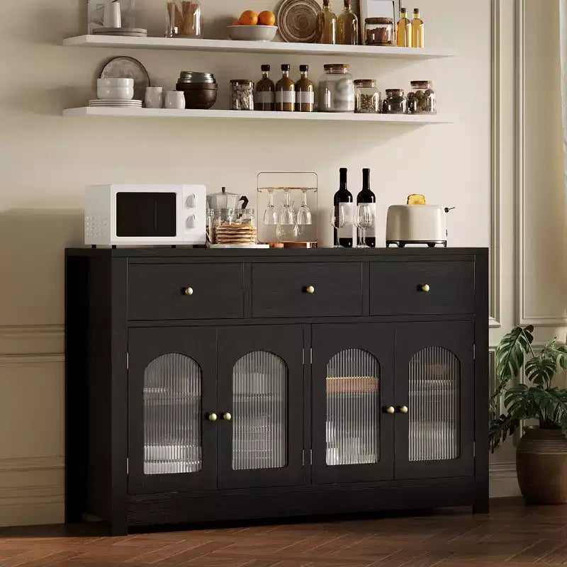 Credenza contenitore stretta da 55 pollici con 3 cassetti e 4 ante per cucina, sala da pranzo e soggiorno