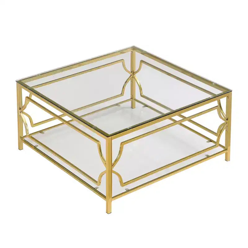 Table basse carrée Merax avec plateau en verre noir ou transparent et étagère d’exposition à deux niveaux