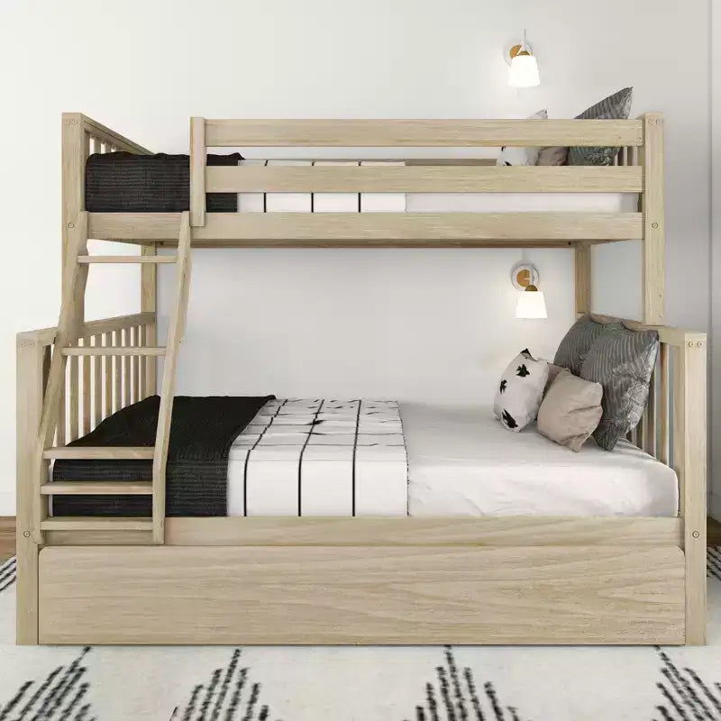 Letto a castello Max & Lily con letto estraibile, singolo sopra matrimoniale, in legno massello, stile scandinavo, per bambini
