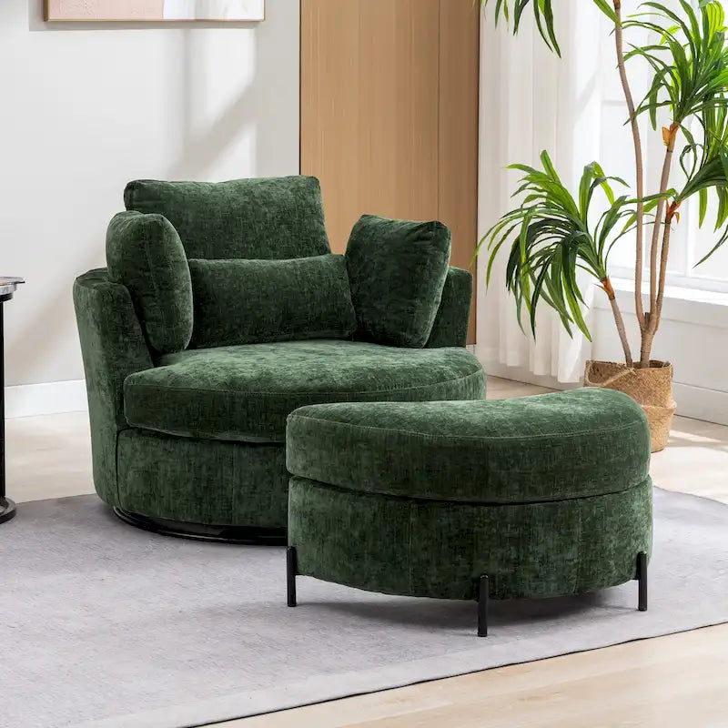 Gestoffeerde draaibare fauteuil van 42.3W met 4 kussens en halvemaanvormige opbergpoef
