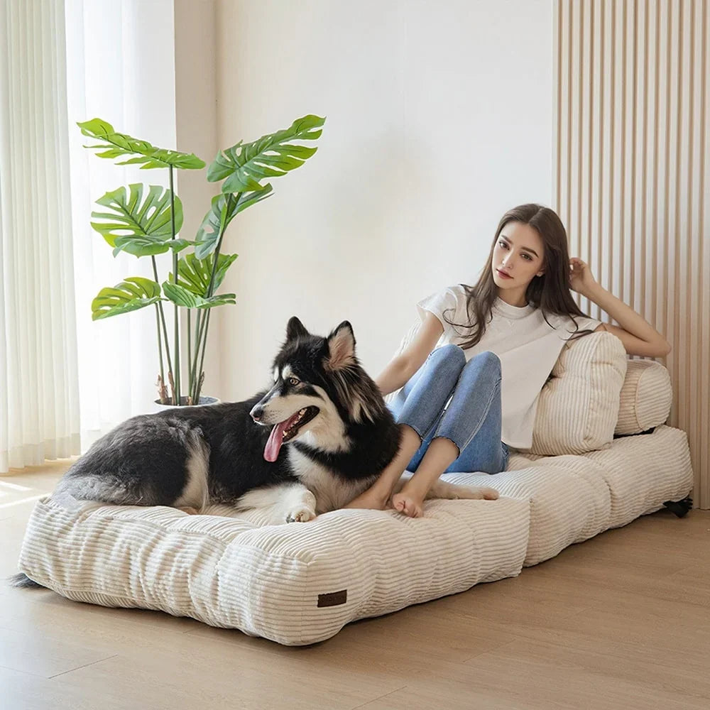 Sofá-cama dobrável de bombazina de 8 lugares, individual