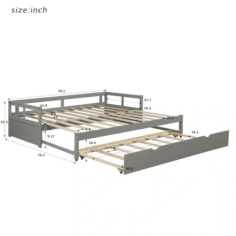 Uitschuifbaar ligbed met onderschuifbed, houten ligbed met onderschuifbed