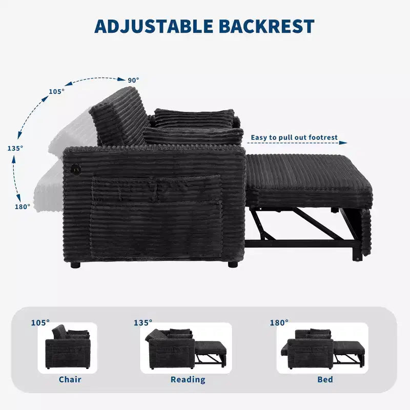 55 umwandelbares Schlafsofa mit Auszieh-Fußstütze und verstellbarer Rückenlehne, platzsparendes Sofa für kleine Wohnungen