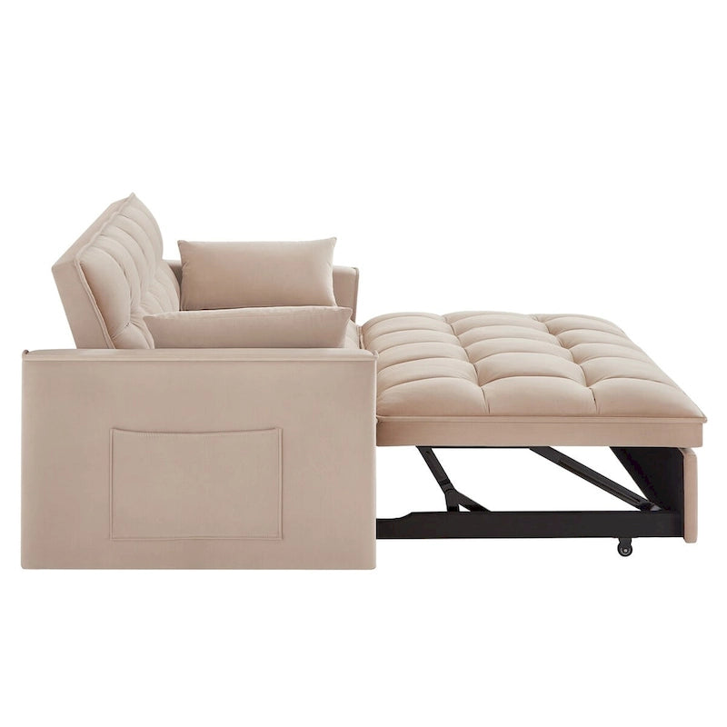 Rozkładana sofa dwuosobowa 4 w 1 z podłokietnikami i kieszeniami do przechowywania, wielofunkcyjna pikowana sofa z regulowanym oparciem