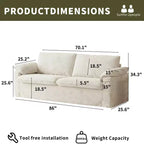 Divanetto a due posti Dyonery 86 Cloud, seduta profonda e cuscini con braccioli larghi, struttura robusta, design ergonomico traspirante