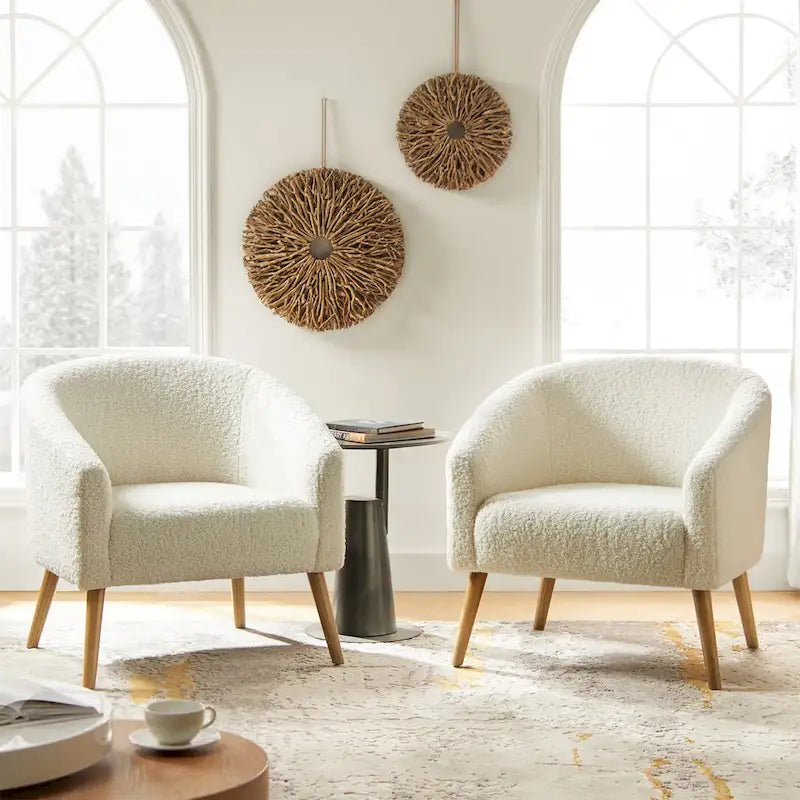 Sheila moderner Bouclé-Sessel, 30 W, mit Massivholzbeinen, 2er-Set von HULALA HOME