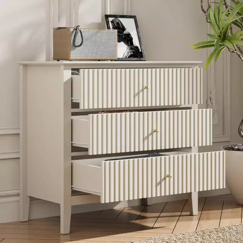 Heynemo Kommode mit 3 Schubladen, lackierter, 30 Zoll hoher Nachttisch aus Holz mit Stauraum, breite moderne Kommode mit kugelgelagerten Schienen