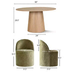 Conjunto de jantar moderno para 6 pessoas, mesa redonda com pé central, cadeiras giratórias tipo barril com rodas, chenille texturizado - Panipeachy