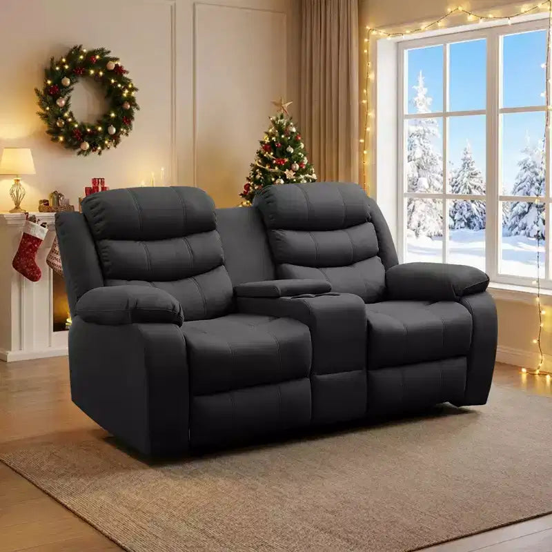 Beiges/graues Zweisitzer-Liegesofa aus Tech-Gewebe mit verstellbarer Rückenlehne und Fußstütze