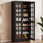 Hoher Schuhschrank von Lantine mit Türen, Schuhaufbewahrung mit 8 Ebenen und verstellbaren Einlegeböden, moderner Schuhschrank für Flur, Kleiderschrank und Wohnzimmer, Weiß