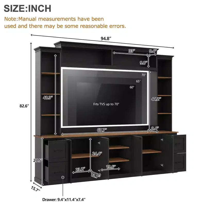 ModernLuxe 4-in-1-Unterhaltungszentrum im Landhausstil, passend für Fernseher bis 70, TV-Ständer-Medienkonsole mit verstellbaren Einlegeböden und Schubladen