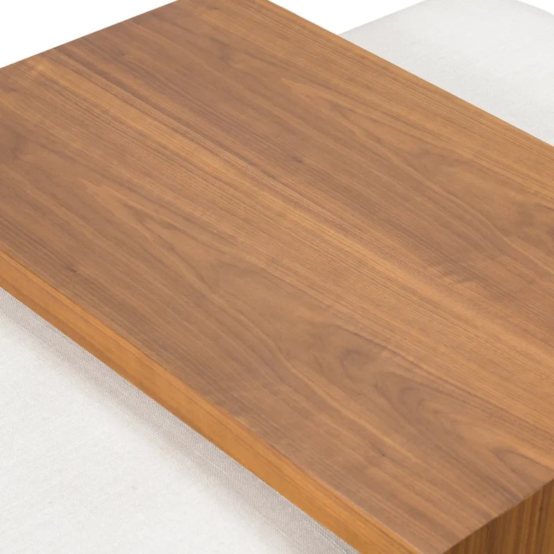 Pouf Jarmo Poly & Bark avec tablette en noyer réglable - cuir italien véritable pleine fleur