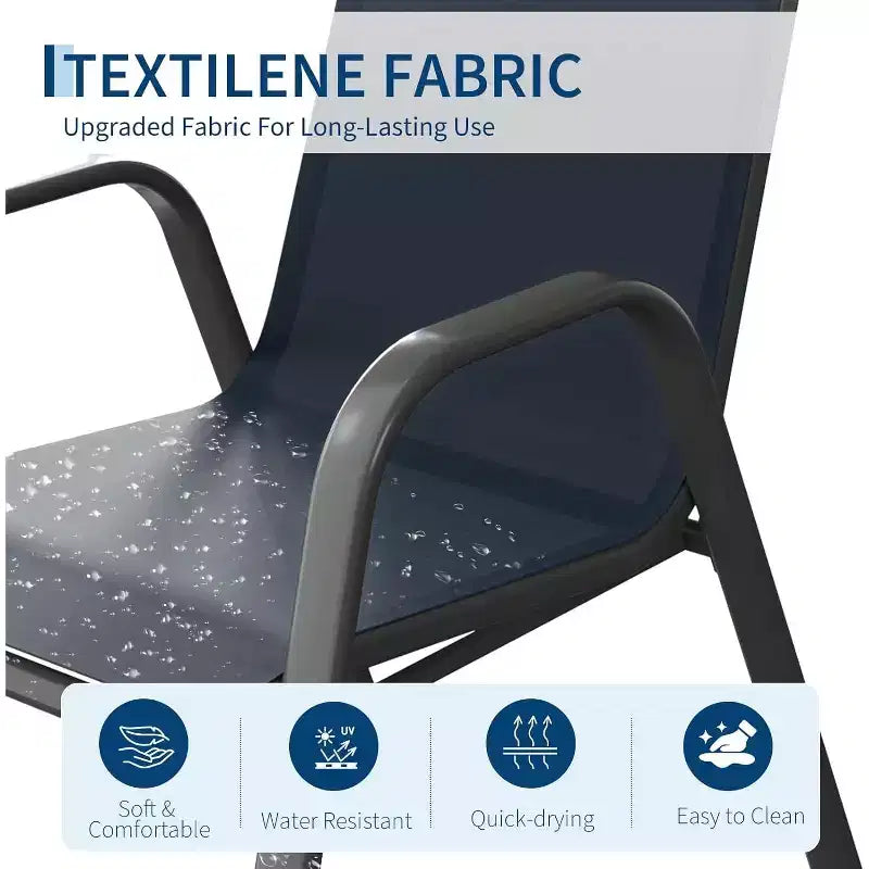 Καρέκλες βεράντας, σετ 4/6 στοιβαζόμενων καρεκλών εξωτερικού χώρου για φαγητό, ελαφριές και κατάλληλες για όλες τις καιρικές συνθήκες, από ύφασμα Textilene, με μπράτσα, για την αυλή ή τον χώρο γύρω από την πισίνα