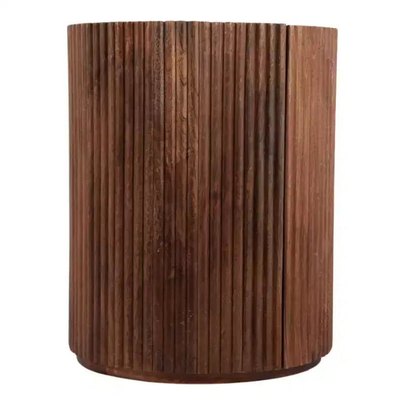 Tavolino laterale decorativo in legno scanalato con piano in marmo e vano contenitore - Piccolo tavolino decorativo per camera da letto o soggiorno