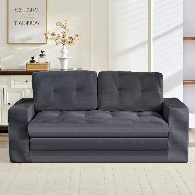 Rozkładana sofa-futon Mjkone 2 w 1 o szerokości 71', tapicerowana tkaniną sztruksową, z pikowanymi guzikami, dwuosobowa sofa z funkcją spania, oszczędzająca miejsce