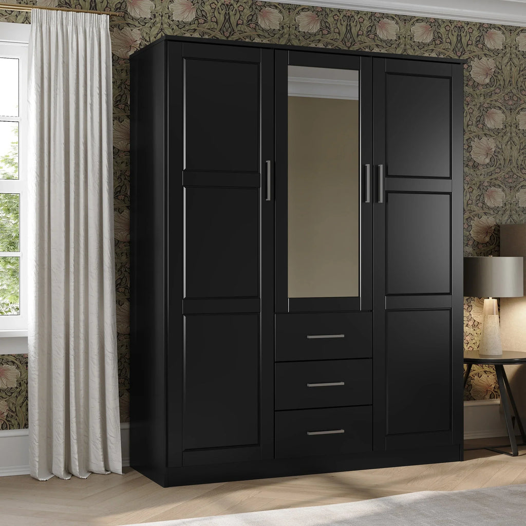 Palace Imports Cosmo Kleiderschrank mit 3 Türen aus 100 % Massivholz und Türen aus Massivholz oder mit Spiegel