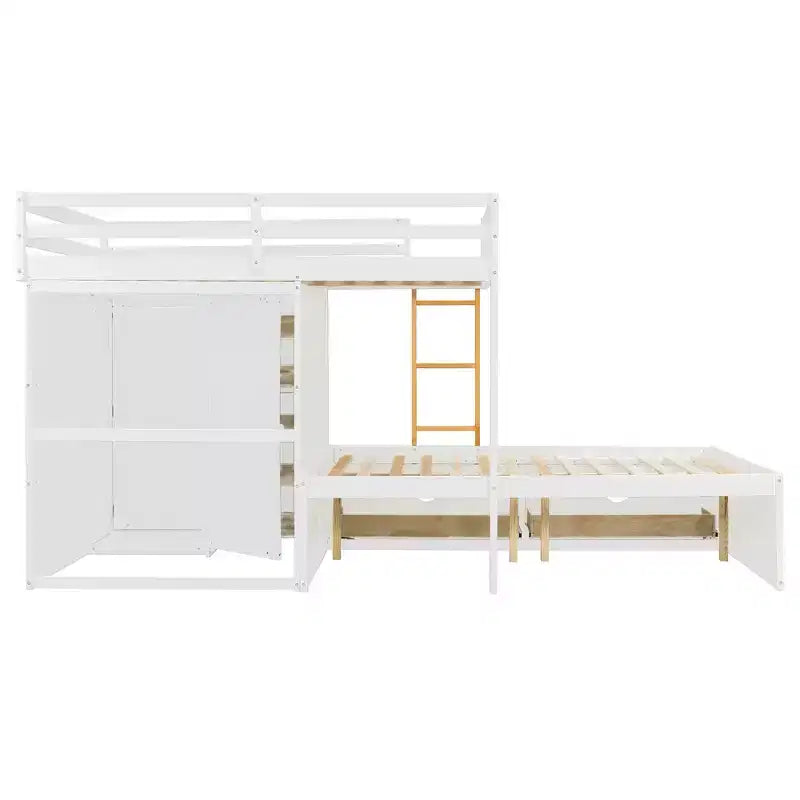 Etagenbett in Full-over-Full-Größe mit Kleiderschrank und Schubladen, platzsparendes Etagenbett aus Holz in Full-Größe mit Rausfallschutz für Wohnung und Schlafzimmer