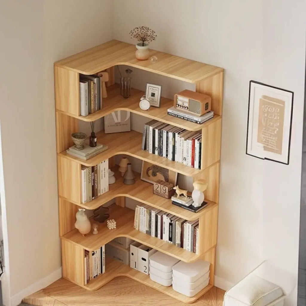 Libreria angolare in legno ingegnerizzato con 6 ripiani