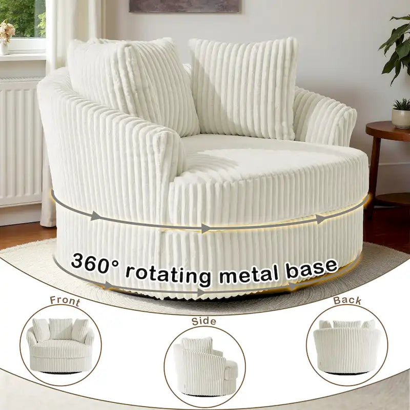 2er-Set übergroßer Cord-Sessel mit Drehfunktion, 43 W, und Kissen