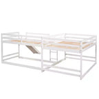 L-förmiges Etagenbett für 4 Kinder, Vierer-Etagenbett mit Rutsche und Bettgestell aus Holz in Full- und Twin-Size für Schlafzimmer und Wohnheim