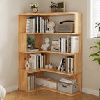 Natural Finish L-Shaped Vertical Wood Open Back Bookcase