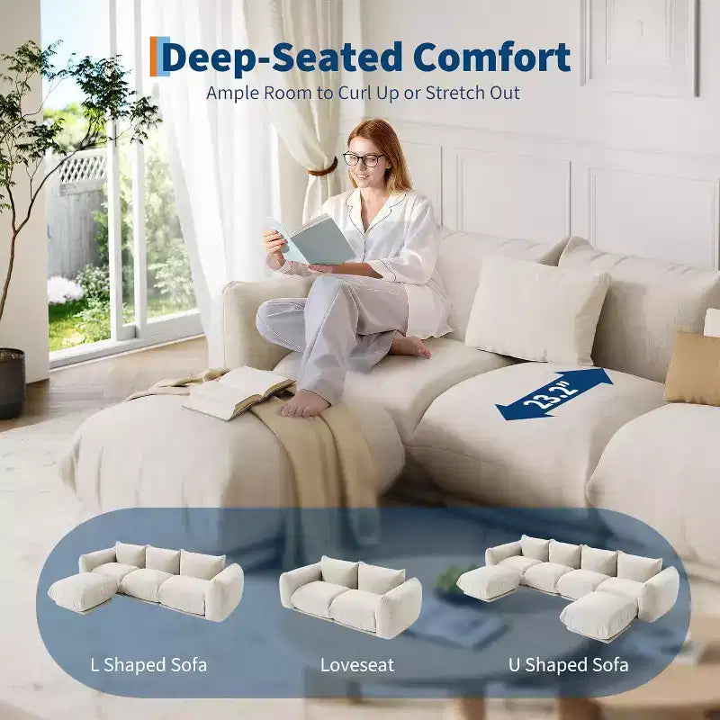 Αρθρωτός διθέσιος καναπές Love Seat από ύφασμα σενίλ, καναπές-σύννεφο με αφρό υψηλής ελαστικότητας, καναπές χωρίς σκελετό για μικρούς χώρους