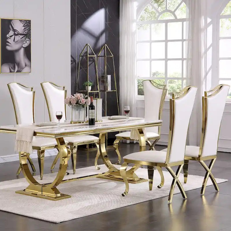 Mesa de jantar moderna com base em U de metal inoxidável
