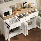 Credenza contenitore stretta da 55 pollici con 3 cassetti e 4 ante per cucina, sala da pranzo e soggiorno