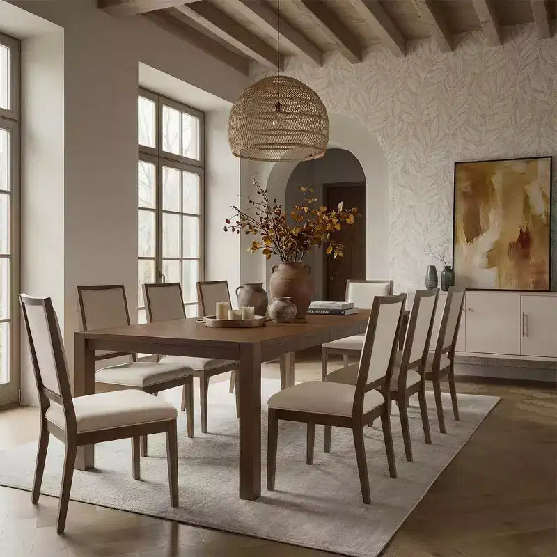 Moderne eetset - 80 tafel + 6 gestoffeerde stoelen, massief houten frame, tafelcapaciteit van 400 lbs, eenvoudig te monteren