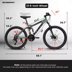 Okak 27.5IN Mountainbike mit vorderen und hinteren Doppelfederungen, Dirtbike mit 21 Gängen und mechanischen Scheibenbremsen, Erwachsenenfahrrad für Männer und Frauen