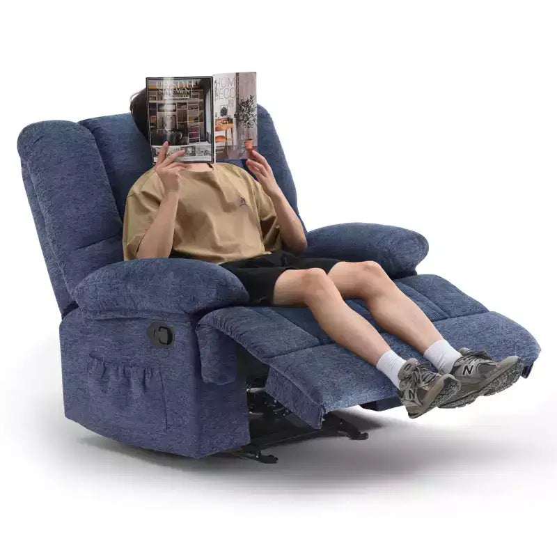 Blauer übergroßer Schaukel-Relaxsessel mit Chenille-Bezug