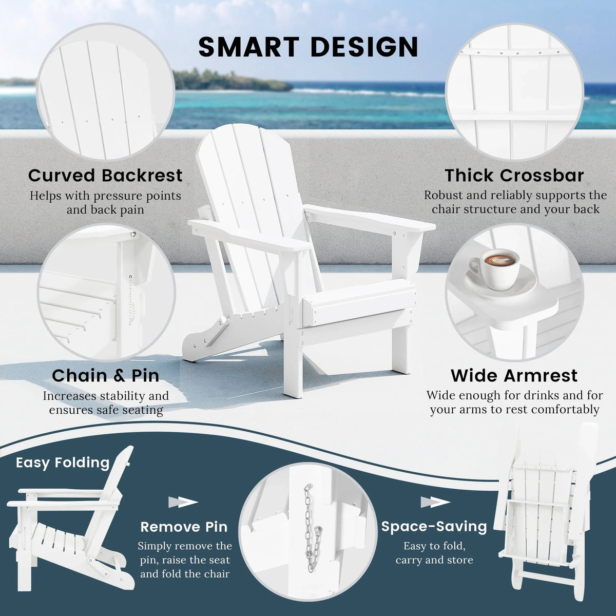 Polytrends Laguna Adirondack-Klappstuhl für die Terrasse, lichtecht und wetterbeständig