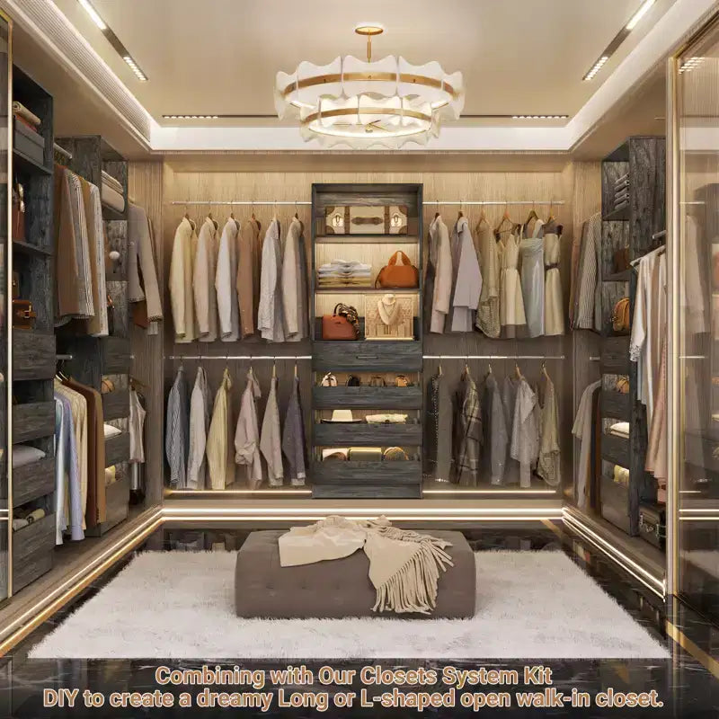 Besiost-Schrankorganisationssystem aus Holz, 4-9 Ft, mit 4 Schubladen, 4 Kleiderstangen und Regaltürmen