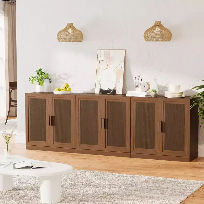Set van 3 dressoirkasten met rotandeuren en verstelbare planken - 93Lx31H